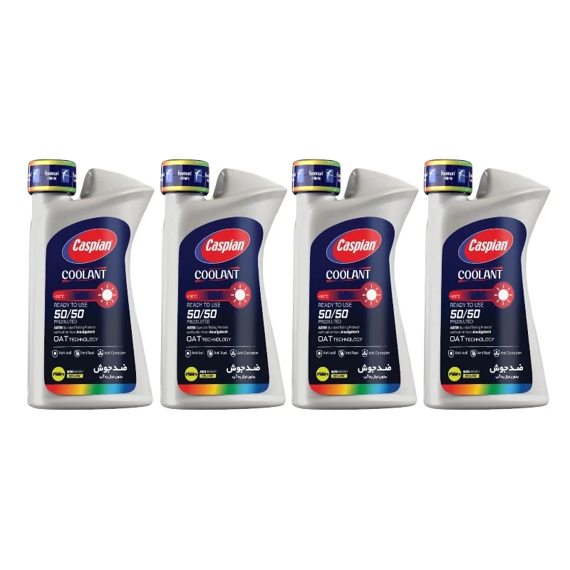 ضدیخ و ضدجوش آماده مصرف 50 به 50 کاسپین مدل COOLANT حجم 930 میلی لیتر بسته 4 عددی